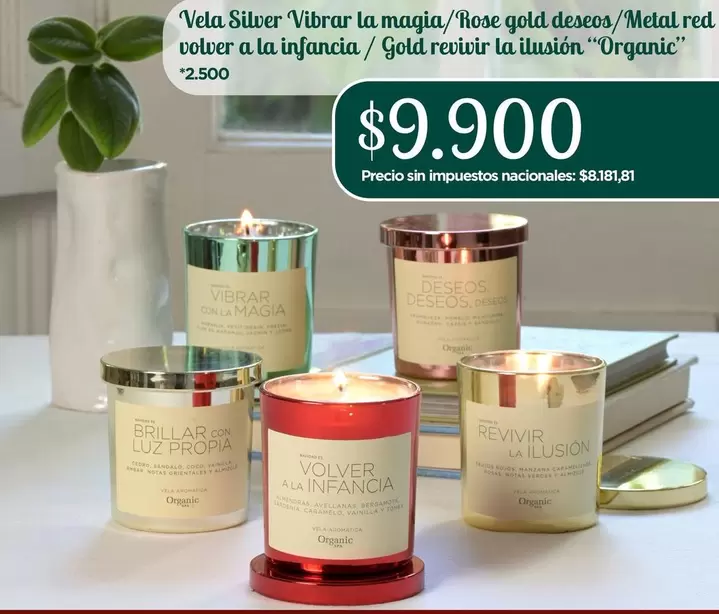 Silver - Vela Vibrar la magia/Rose gold deseos/Metal red volver a la infancia/Gold revivir la ilusión "Organic"