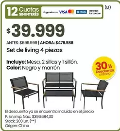 Negro - Set de living 4 piezas