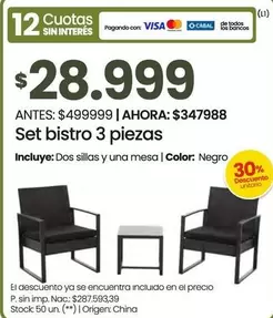 Negro - Set bistro 3 piezas