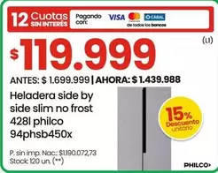 Philco - Heladera side by side slim no frost 4281 94phsb450x