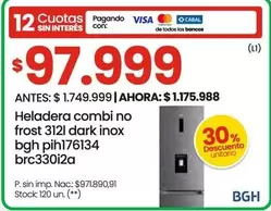 BGH - Heladera combi no frost 3121 dark inox pih176134 brc330i2a