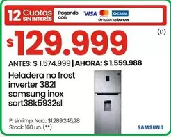 Samsung - Heladera no frost inverter 382l sart38k5932sl