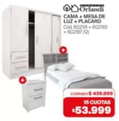 Orlandi - CAMA+ MESA DE LUZ+PLACARD Cód.602191+602183 +602187