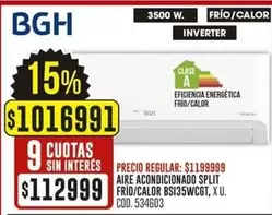 BGH - AIRE ACONDICIONADO SPLIT FRIO/CALOR BS135WCGT, XU.