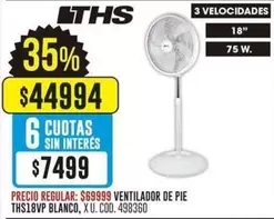 VENTILADOR DE PIE THS18VP BLANCO