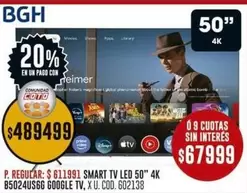 BGH - SMART TV LED 50" 4K B5024US6G GOOGLE TV