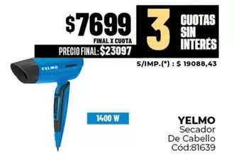 Yelmo - Secador De Cabello Cód:81639
