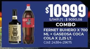 Coca cola - FERNET X 700 ML + GASEOSA X 2,25 LT.