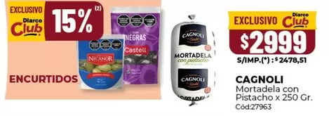 Cagnoli - Mortadela con Pistacho x 250 Gr.