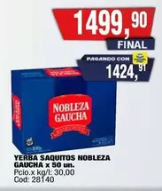 Nobleza Gaucha - YERBA SAQUITOS x 50 un.