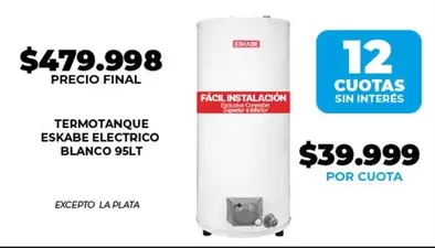 Eskabe - TERMOTANQUE ELECTRICO BLANCO 95LT