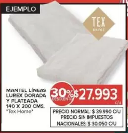 X$ - MANTEL LÍNEAS LUREX DORADA Y PLATEADA 140 X 200 CMS