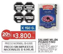 Lario - SALAME MILAN PICADO FINO FETEADO