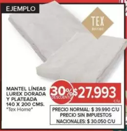 X$ - MANTEL LÍNEAS LUREX DORADA Y PLATEADA 140 X 200 CMS