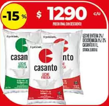 LECHE ENTERA 3%/ DESCREMADA I/2% CASANTO X 1 L