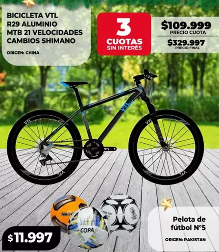 Origen - BICICLETA VTL R29 ALUMINIO MTB 21 VELOCIDADES CAMBIOS SHIMANO, Pelota de fútbol N°5