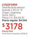 Lysoform - Desinfectante aerosol lavanda x 315 ml
