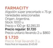 farmacity - Algodón súper precortado x 75 gr.