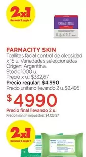 farmacity - Toallitas facial control de oleosidad x 15 u. Variedades seleccionadas