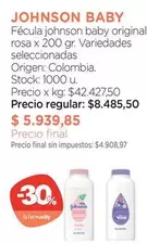 X$ - Fécula johnson baby original rosa x 200 gr. Variedades seleccionadas