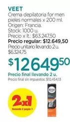 Veet - Crema depilatoria for men pieles normales