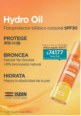 Isdin - Hydro Oil Fotoprotector bifásico corporal SPF30