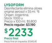 Lysoform - Desinfectante elimina olores original aerosol x 55 ml