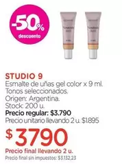 X$ - Esmalte de uñas gel color x 9 ml. Tonos seleccionados.