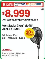 Axel - Ventilador 3 en 1 de 18" AX 3M18P