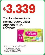 Ladysoft - Toallitas femeninas normal suave extra algodón 16 un.