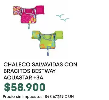 Bestway - CHALECO SALVAVIDAS CON BRACITOS AQUASTAR +3A