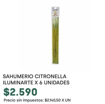 Iluminarte - SAHUMERIO CITRONELLA ILUMINARTE X 6 UNIDADES