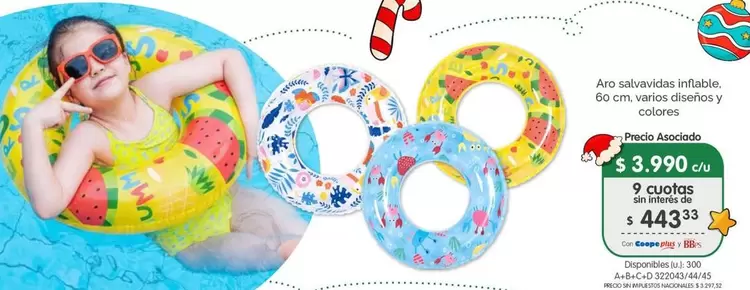 Aro - salvavidas inflable 60 cm, varios diseños y colores.