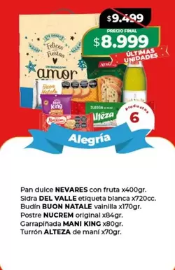 Amor - Pan dulce con fruta, Sidra etiqueta blanca, Budin vainilla, Postre original, Garrapiñada, Turrón de mani