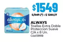Always - Toallas Extra Doble Proteccion Suave C/A x 8 Un.