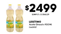 Legítimo - Aceite Girasol x 900 ML. Cod:30127