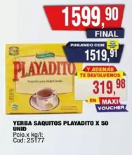 Playadito - YERBA SAQUITOS X 50