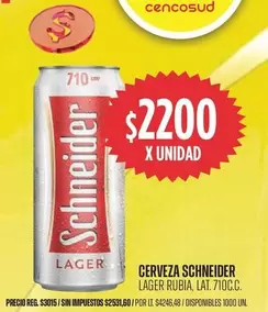 Schneider - LAGER RUBIA, LAT. 710C.C.