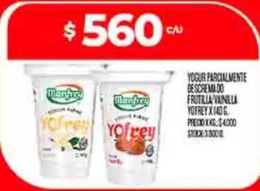 Manfrey - YOGUR PARCIALMENTE DESCREMADO FRUTILLA VAINILLA