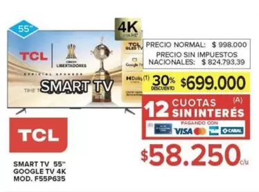 TCL - SMART TV 55" GOOGLE TV 4K MOD. F55P635