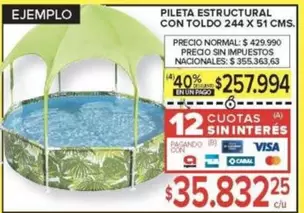 X$ - PILETA ESTRUCTURAL CON TOLDO 244 X 51 CMS.