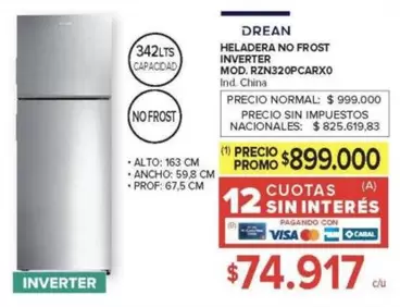 Drean - HELADERA NO FROST INVERTER RZN320PCARXO