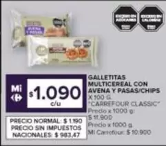 Carrefour - GALLETITAS MULTICEREAL CON AVENA Y PASAS/CHIPS