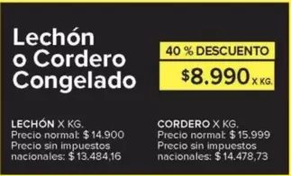X$ - Lechón o Cordero Congelado