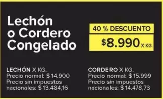 X$ - Lechón o Cordero Congelado