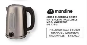 Mandine - JARRA ELÉCTRICA CORTE MATE ACERO INOXIDABLE MOD. MWK2200S