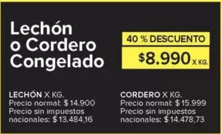 X$ - Lechón o Cordero Congelado