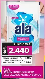 Ala - Jabon Liquido P/ Ropa Eco Lavado Matic 