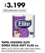 Elite - PAPEL HIGIENIC DOBLE HOJA SOFT 4x30 un.