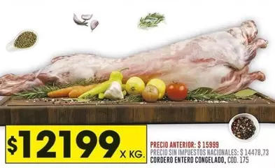 X$ - CORDERO ENTERD CONGELADO, COD. 175